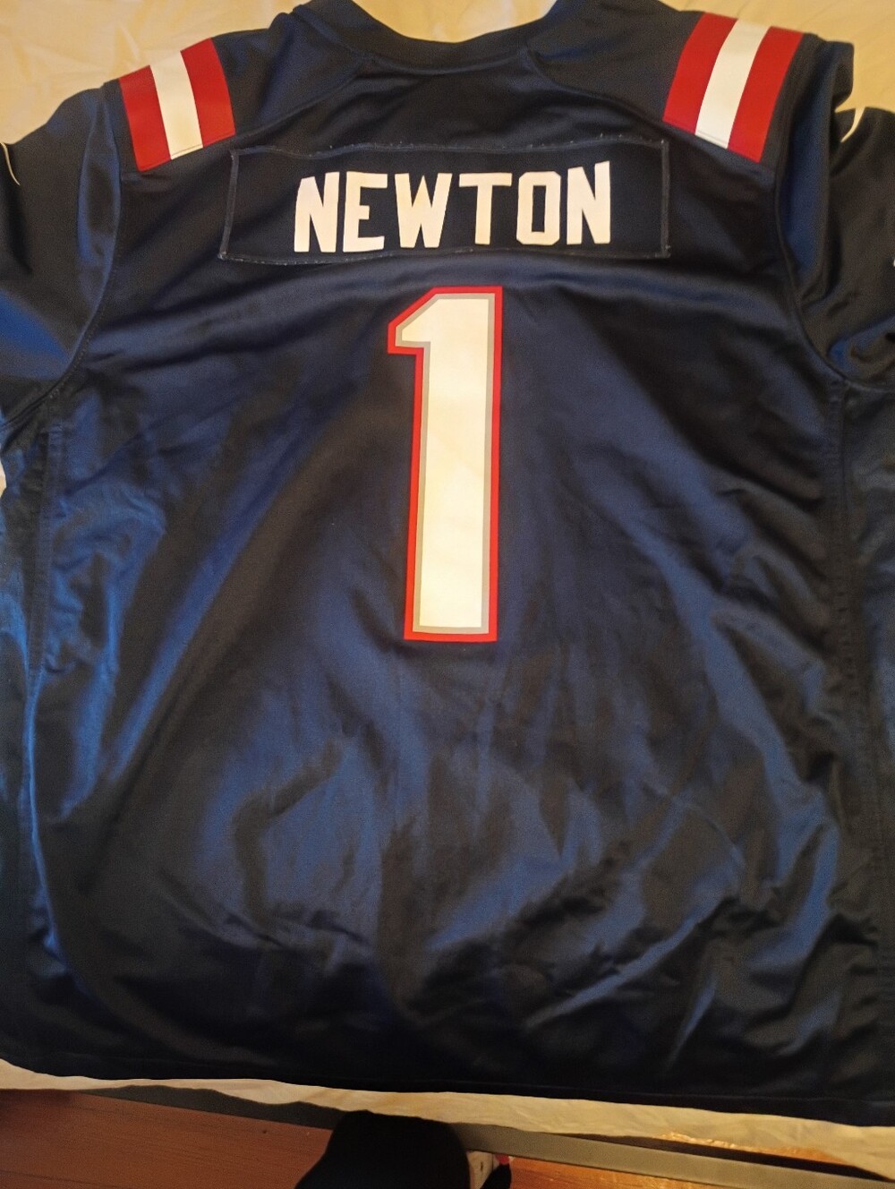 NFL Navy Blue Newton #1 Football Jersey with Red and White Accents